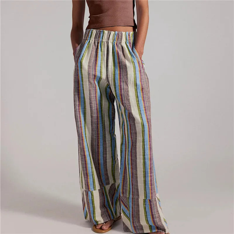 Women's Colourful Striped Wide Leg Pants