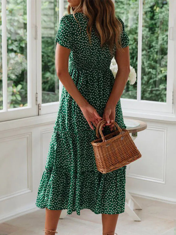 Women's Floral Puff Sleeve Maxi Dress — Square Neck