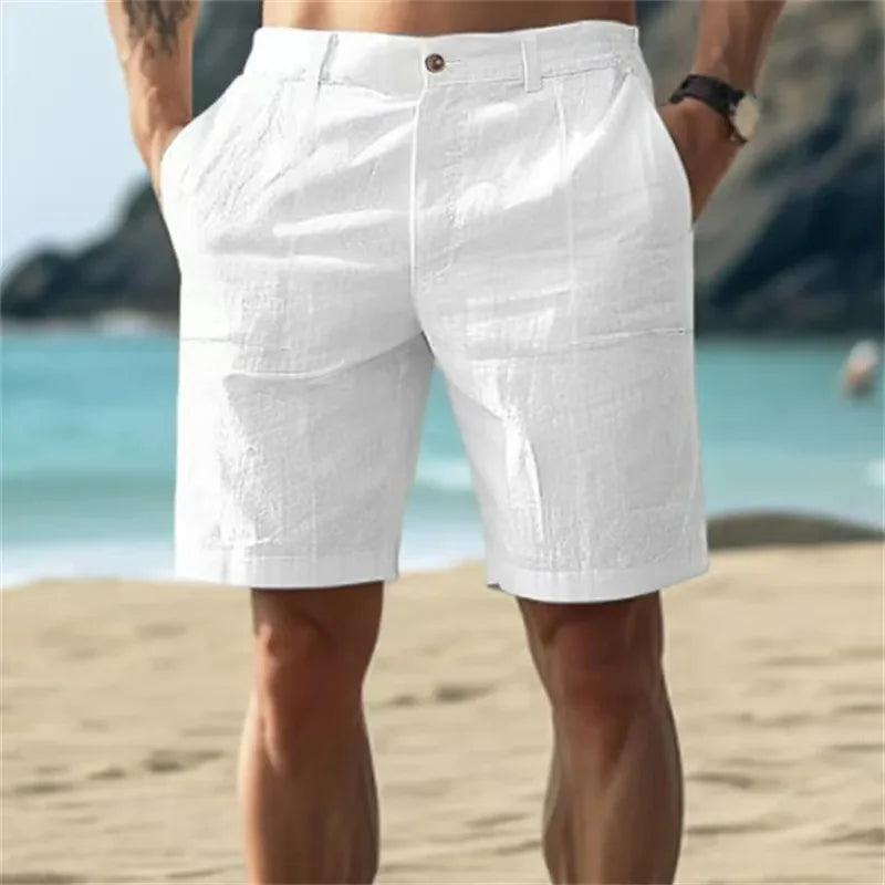 Men's Linen Shorts — Zip & Button