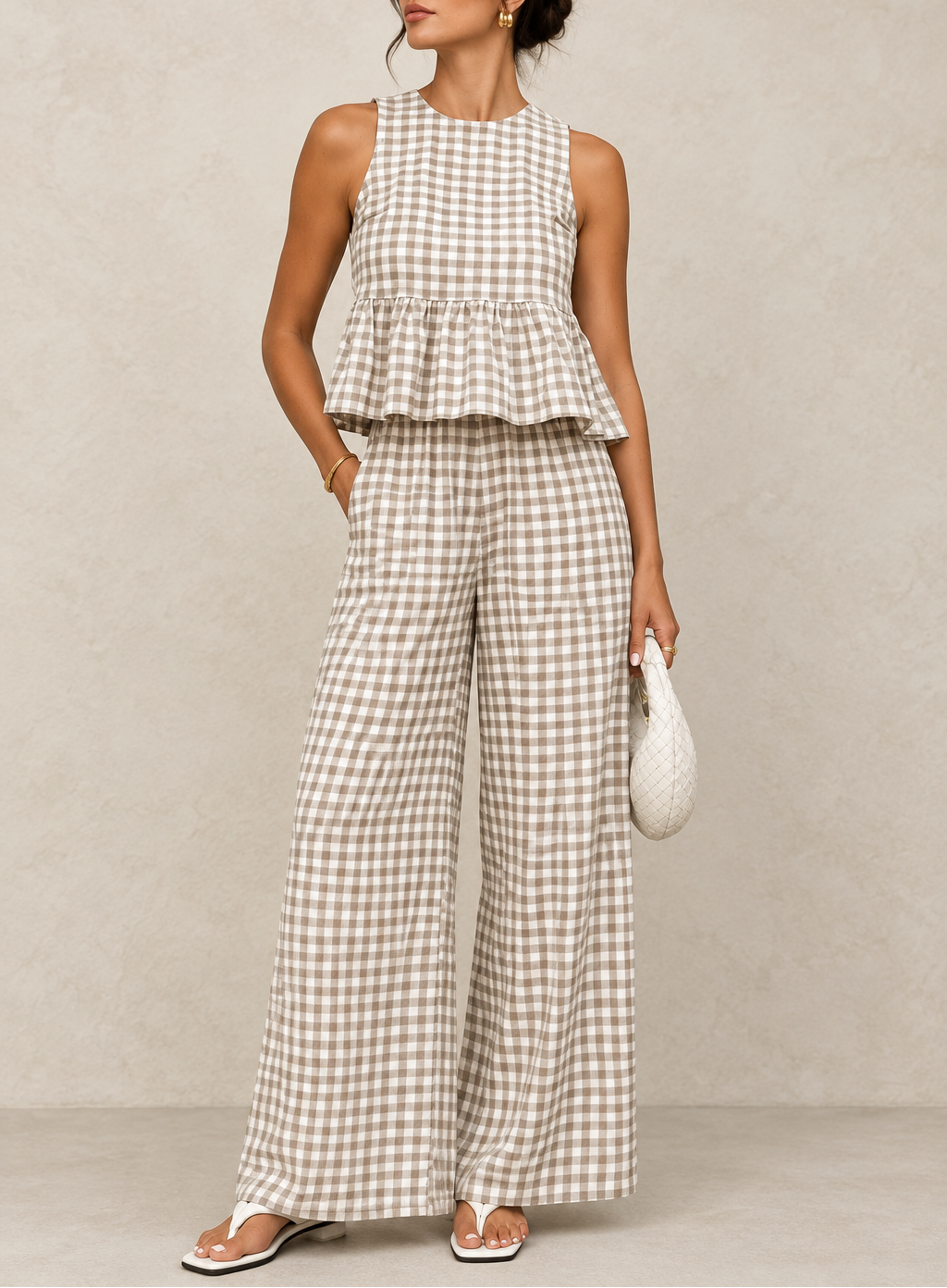 Women's Gingham Tank & Wide Leg Pant Set