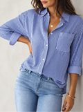 Women's Striped Shirt — Long Sleeve Lapel