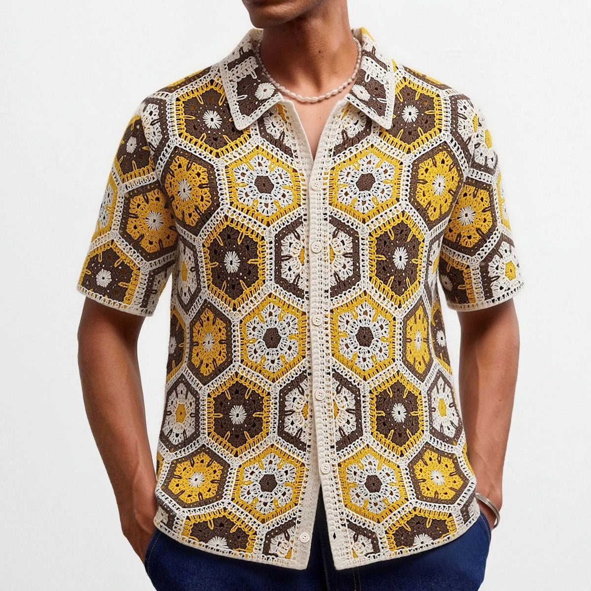Men's Crochet Knit Polo — Retro Patterns