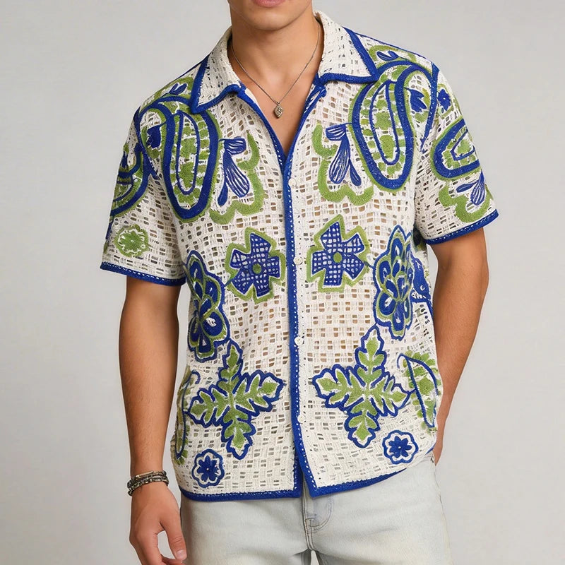 Men's Paisley Open-Knit Shirt — Short Sleeve