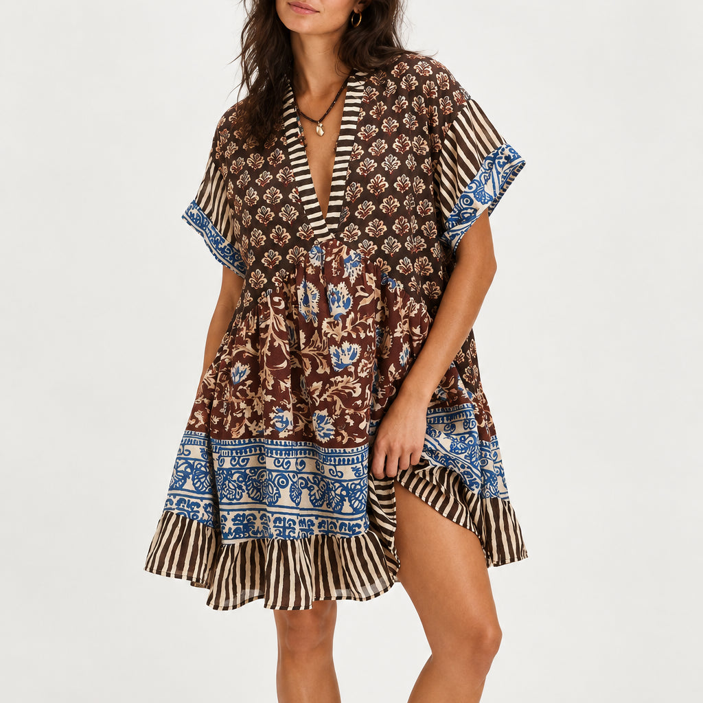 Women's Floral Babydoll Mini Dress — Puff Sleeve