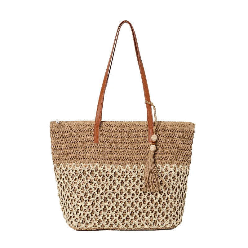Women's Woven Raffia Shoulder Bag — Large Capacity