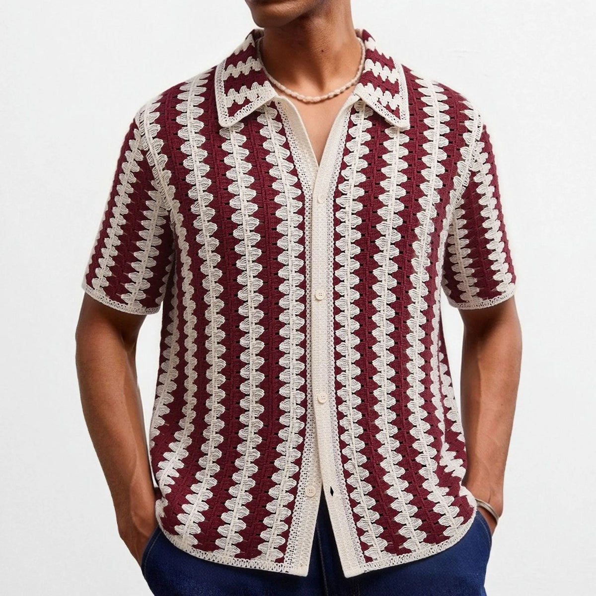Men's Crochet Knit Polo — Retro Patterns