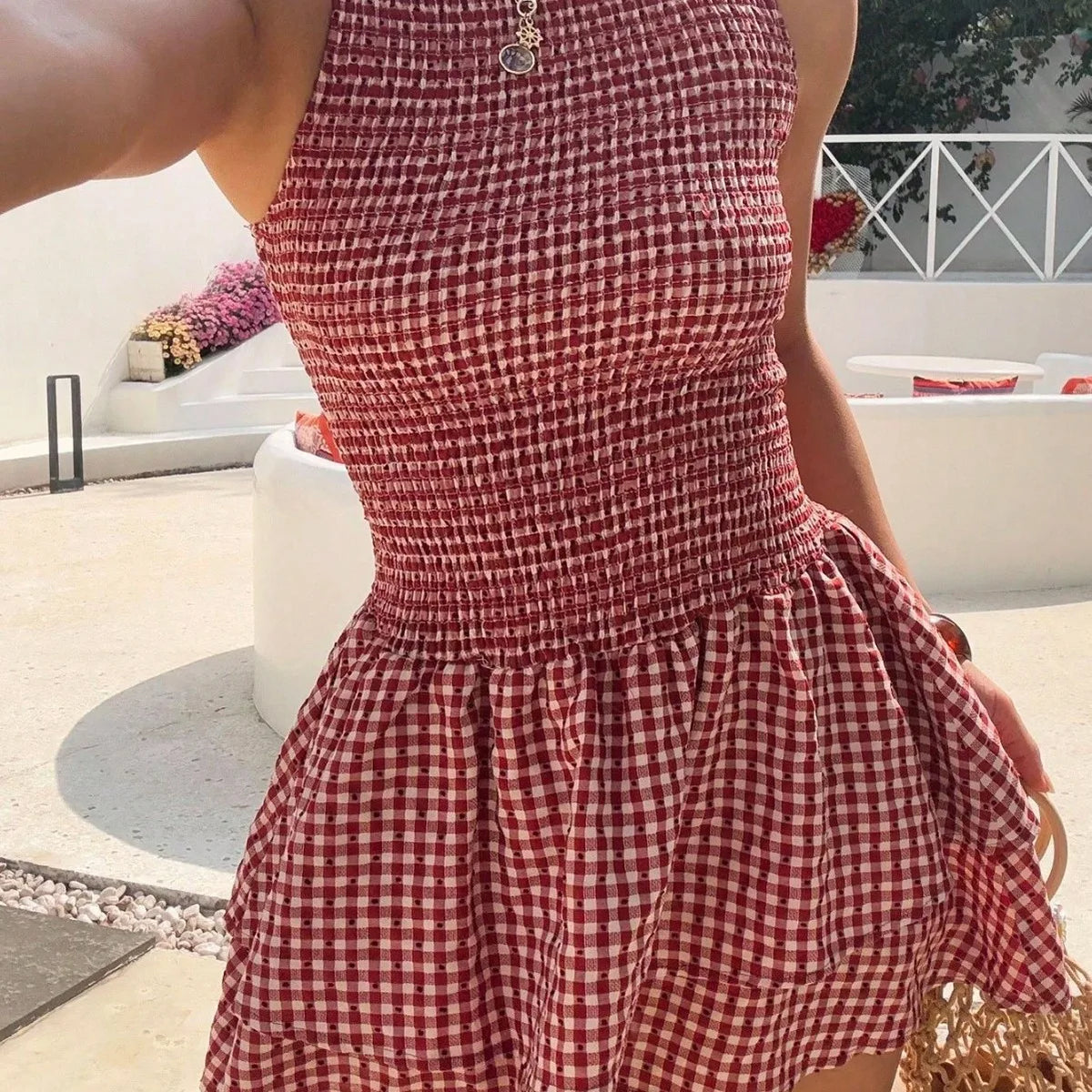 Women's Gingham Tiered Mini Party Dress