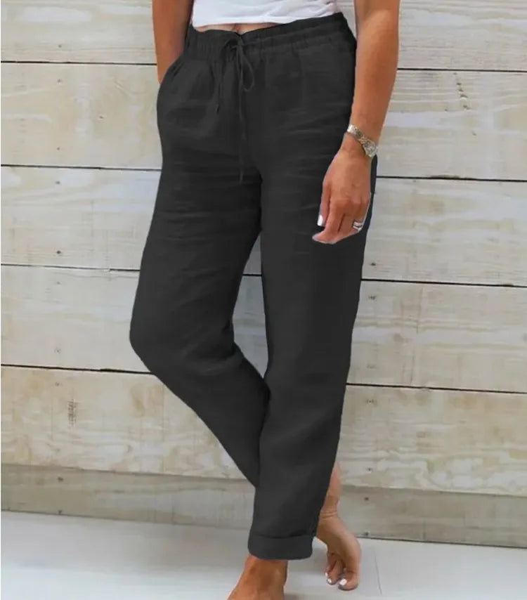 Women's Cotton Linen Pencil Pants — High Waist
