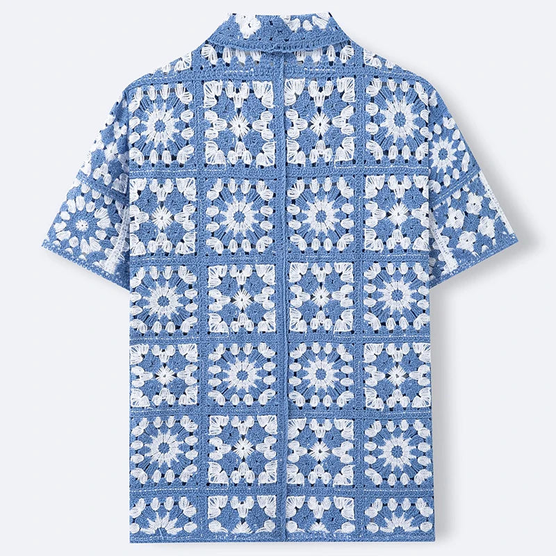 Men's Granny Square Crochet Shirt — Cuban Collar