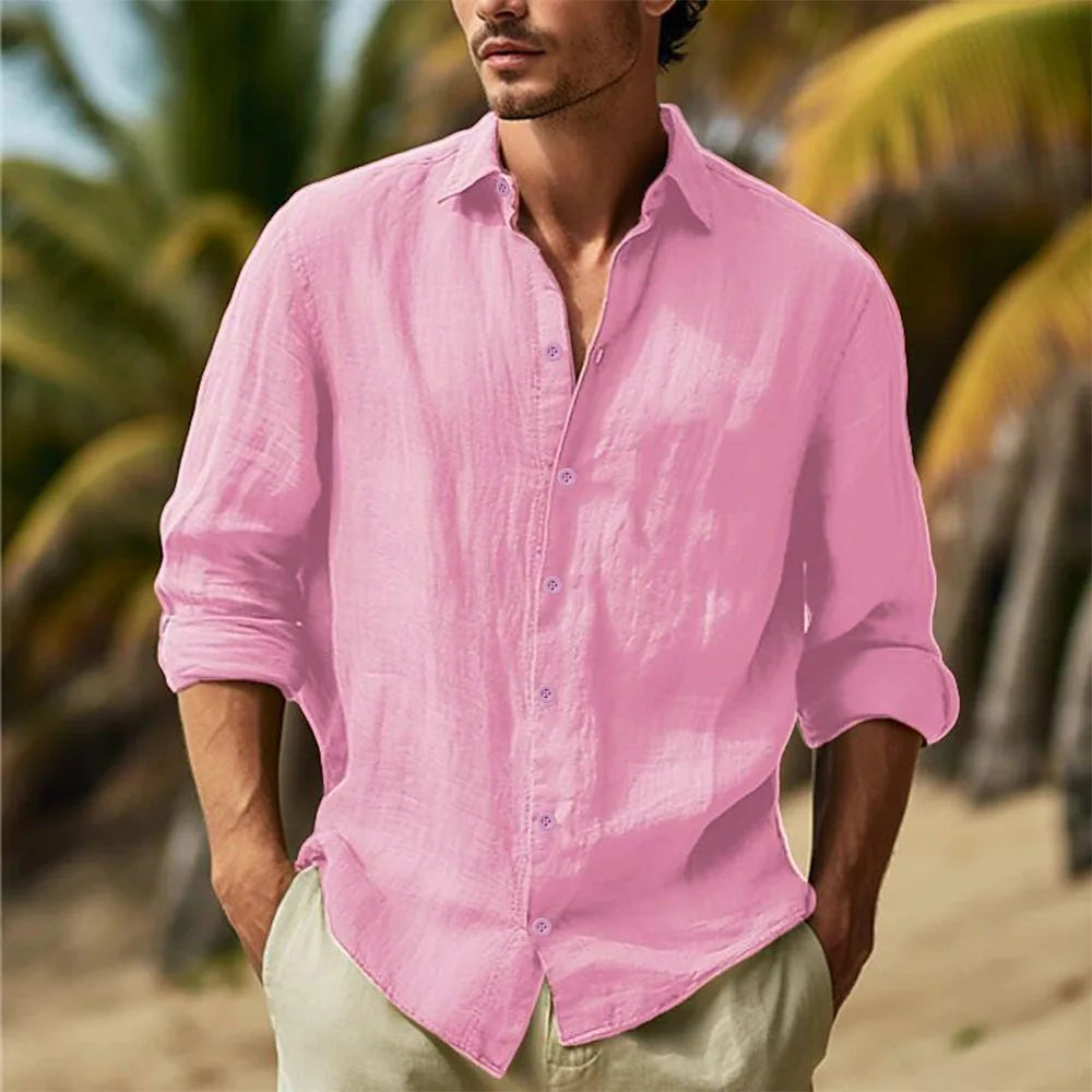 Men's Cotton Linen Camp Collar Shirt