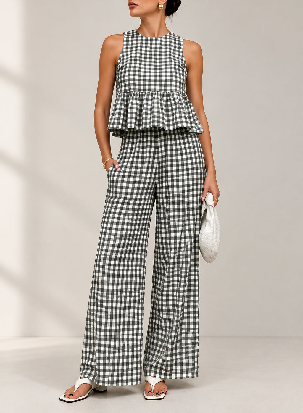 Women's Gingham Tank & Wide Leg Pant Set