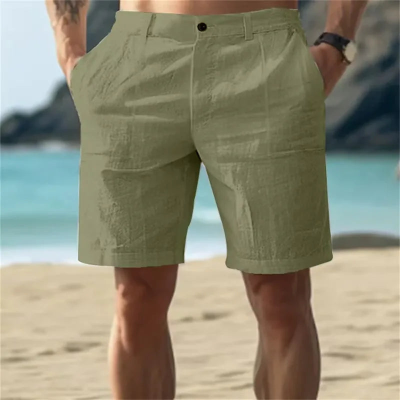 Men's Linen Shorts — Zip & Button