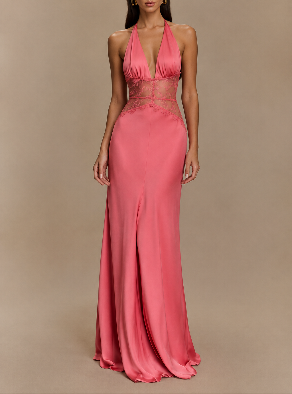 Women's Lace Halter Maxi Dress — Open Back