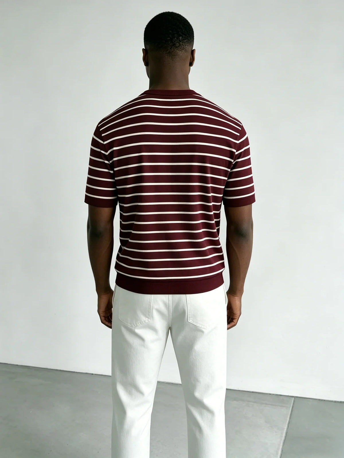 Men's Burgundy Striped Knit Crew Tee