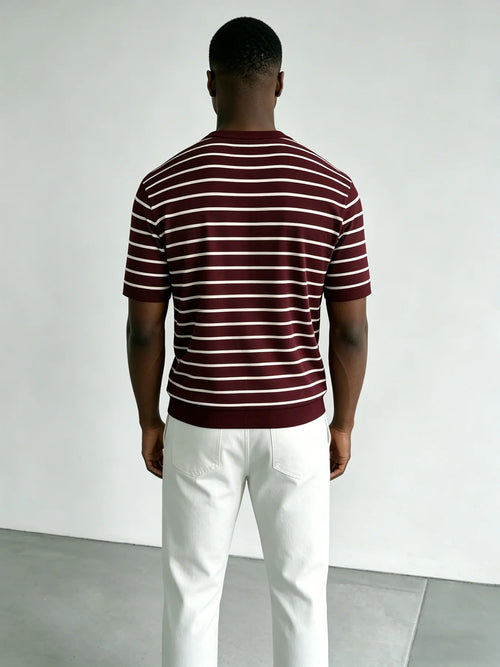 Men's Burgundy Striped Knit Crew Tee
