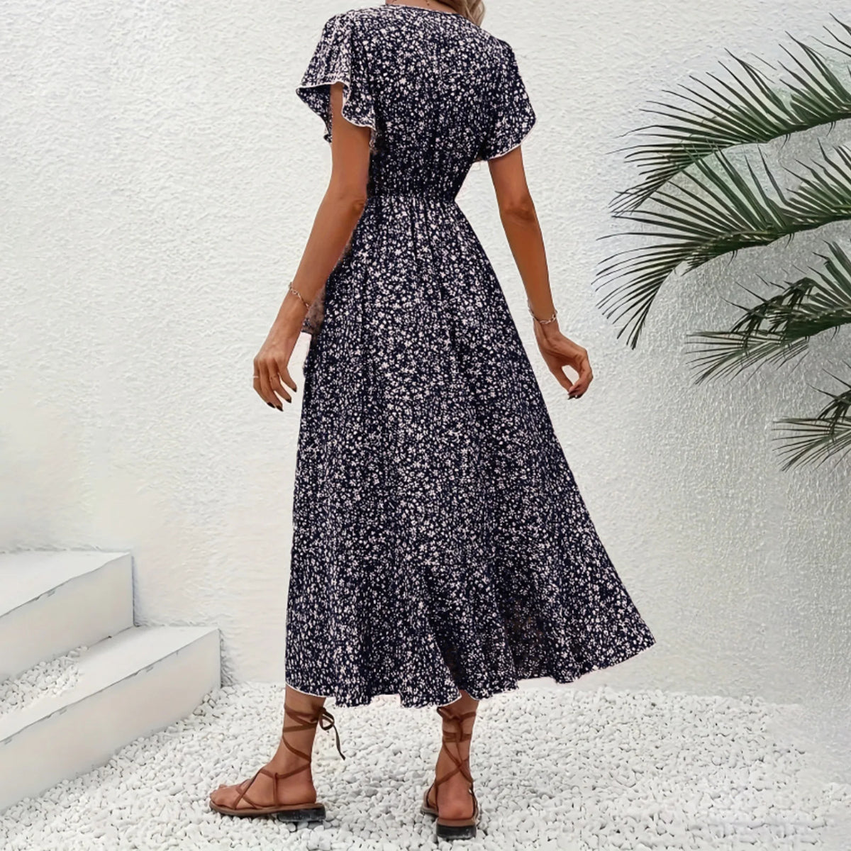 Women's Floral Ruffle Wrap Dress — Tie Side