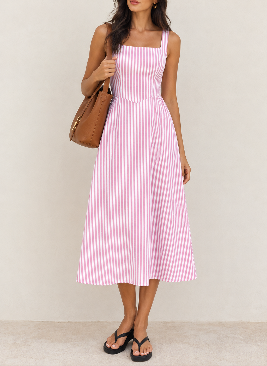 Women's Vertical Stripe Sleeveless Midi Dress