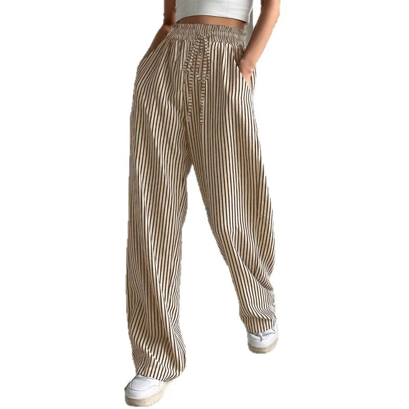 Women's Striped Straight Leg Trousers — High Waist