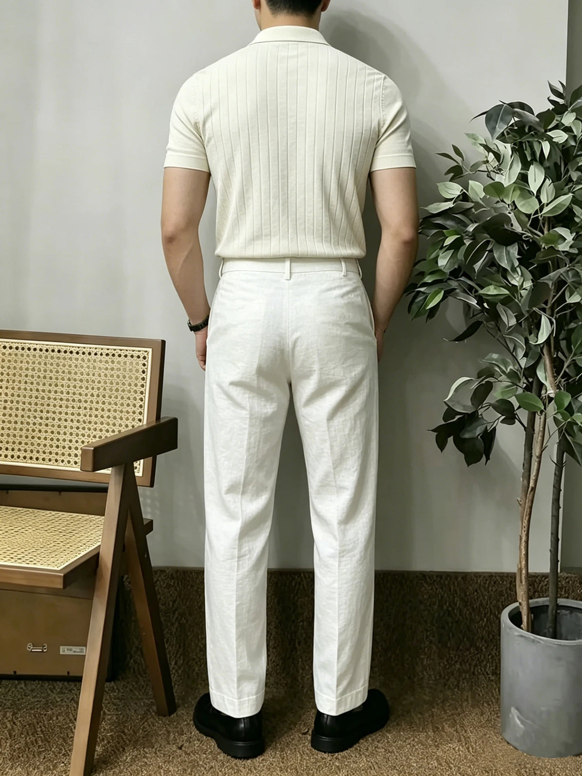 Men's Draped Linen Trousers — Straight Leg