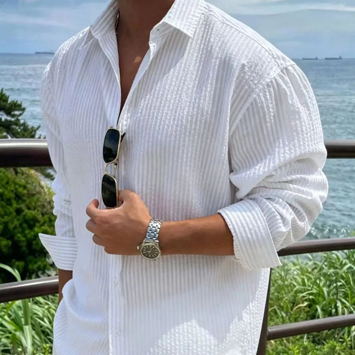 Men's Striped Long Sleeve Shirt — Loose Fit
