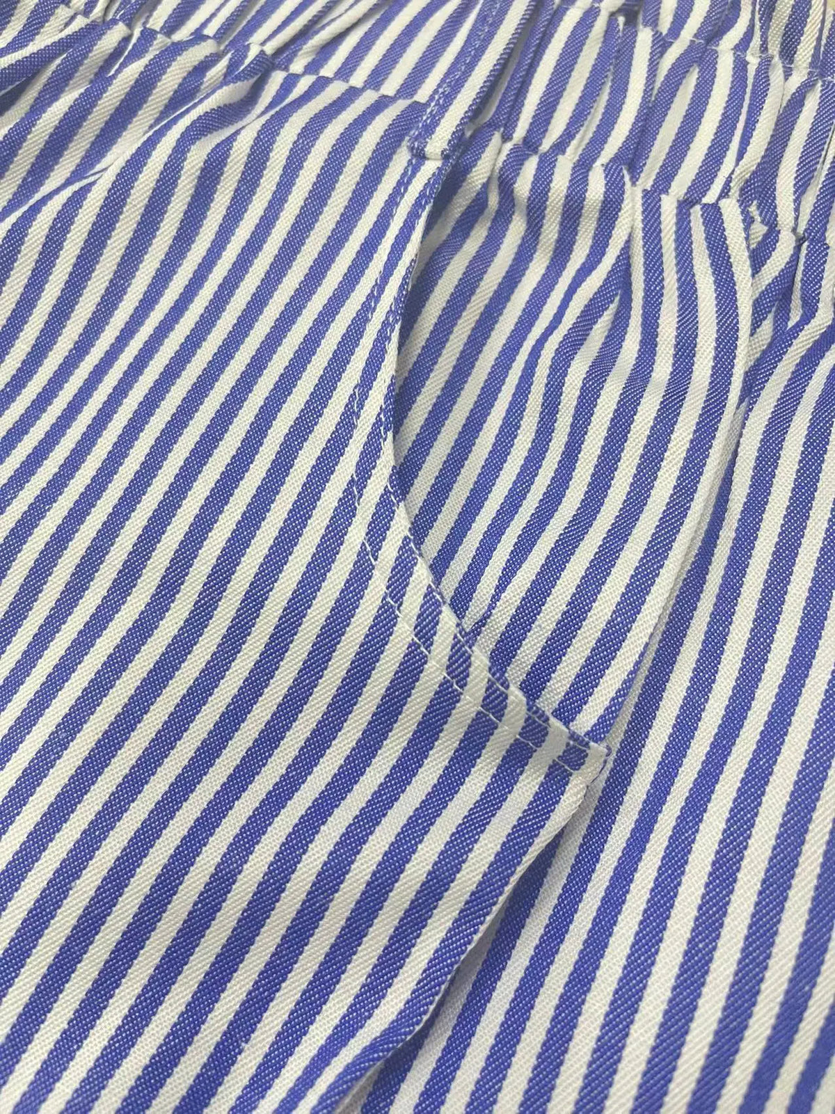 Women's Striped Shorts — Elastic Waist Pockets