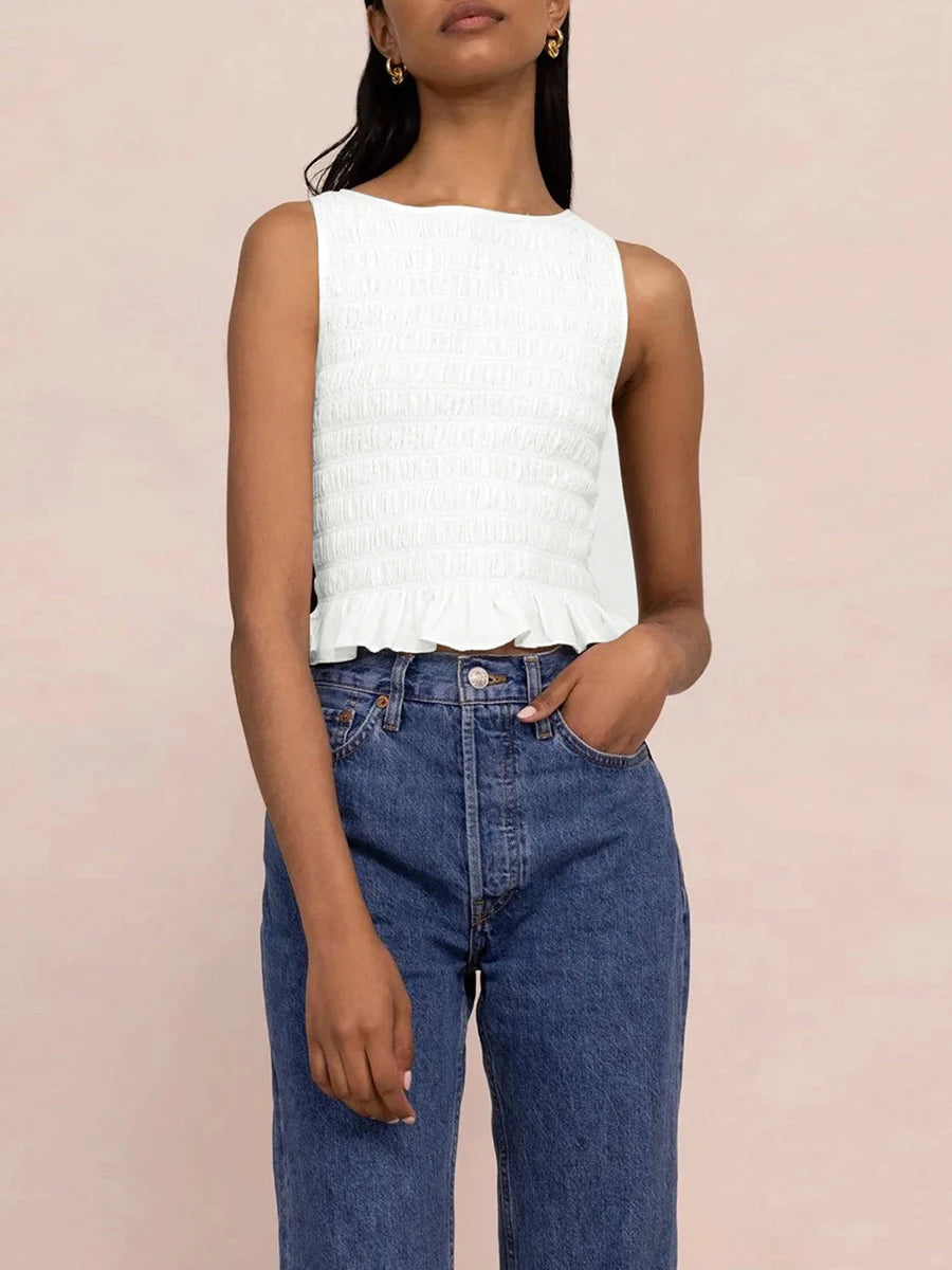 Women's Smocked Ruffle Crop Top — Sleeveless