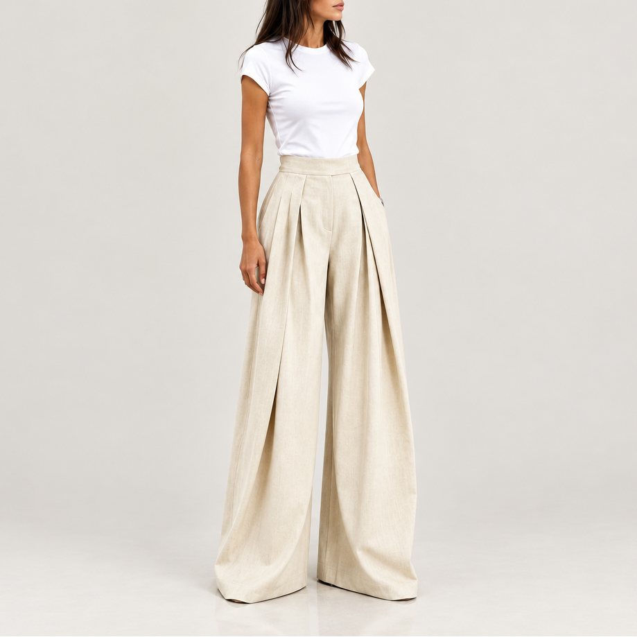 Women's Pleated Wide Leg Trousers — High Waist