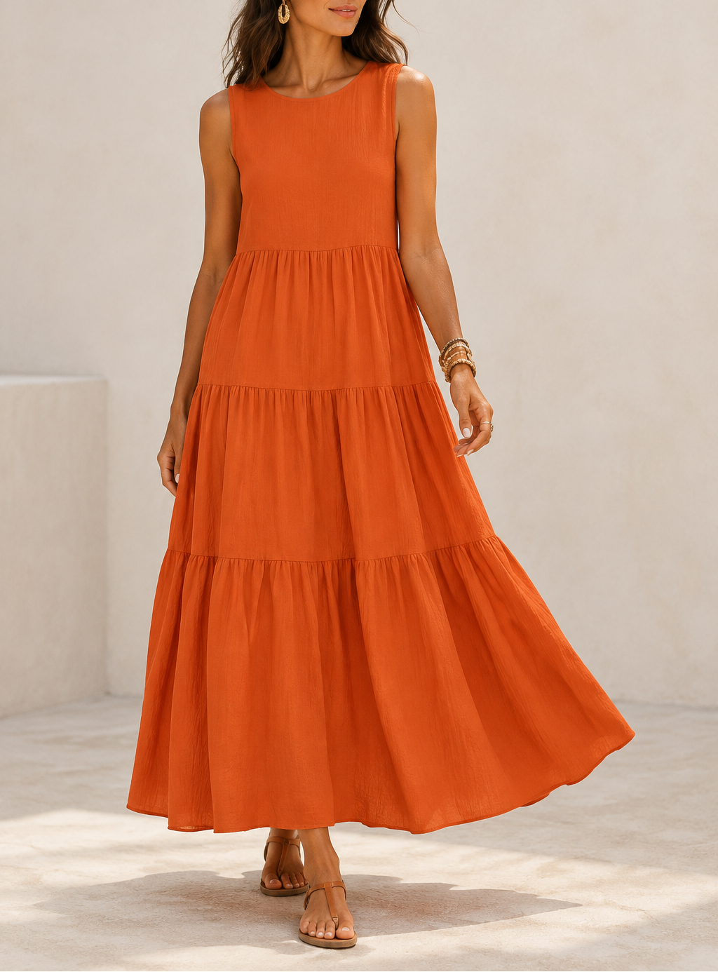 Women's V-Neck A-Line Midi Dress — Sleeveless