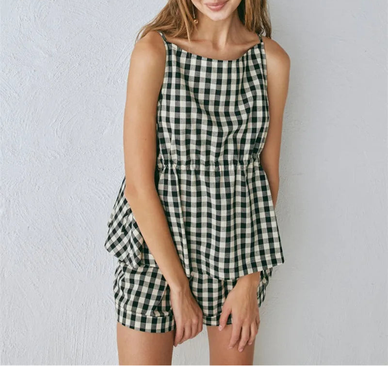 Women's Striped Peplum Top & Shorts Set
