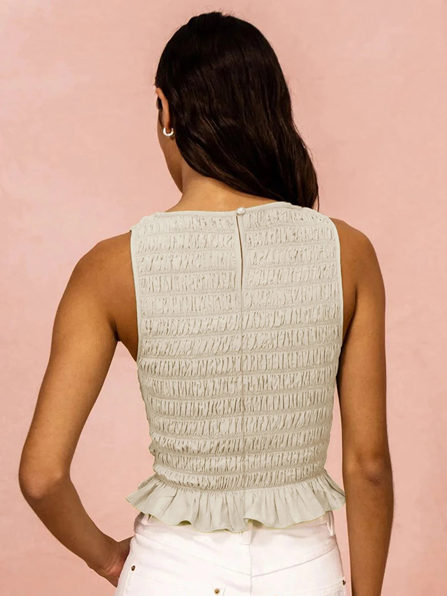 Women's Smocked Ruffle Crop Top — Sleeveless
