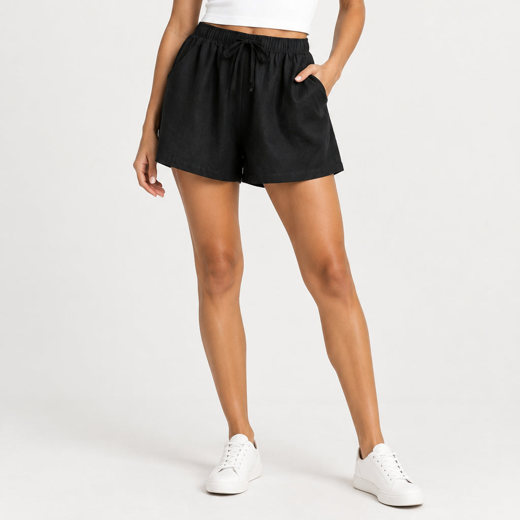 Women's High Waist Linen Shorts