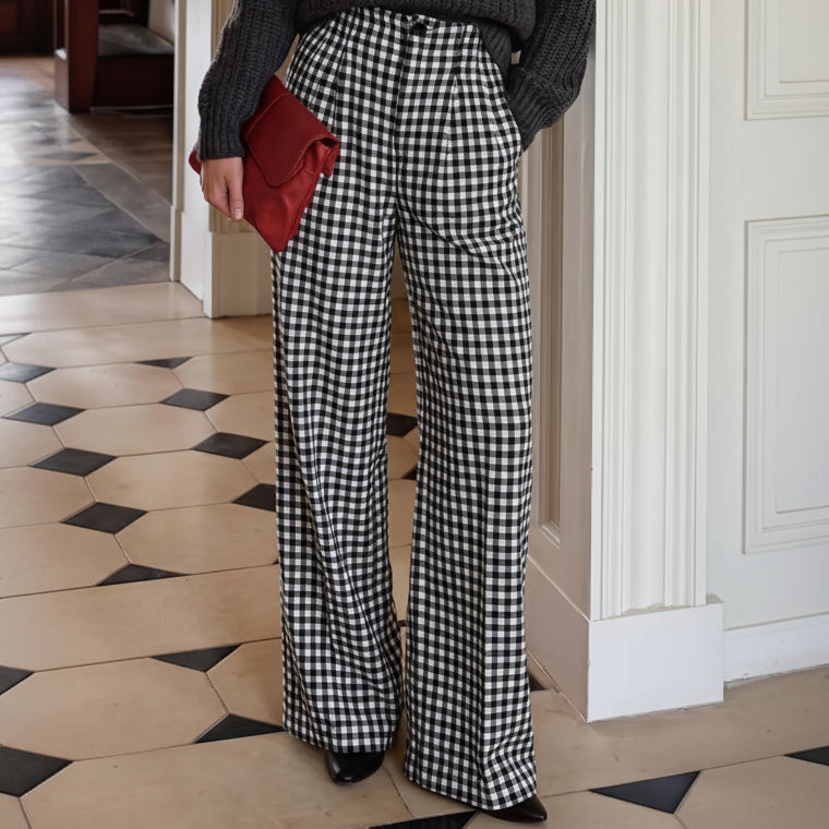 Women's Plaid High Waist Trousers — Straight Leg