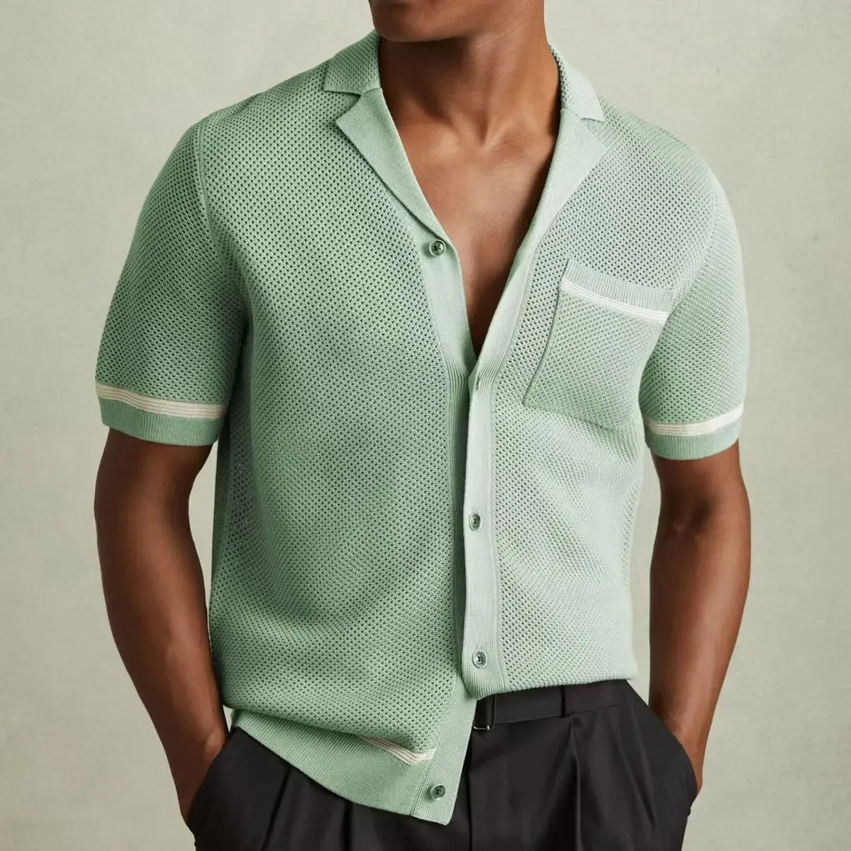 Men's Open-Knit Cardigan Polo — Contrast