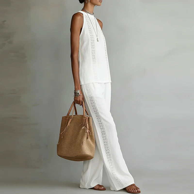 Women's Jacquard Vest & Wide Leg Pant Set