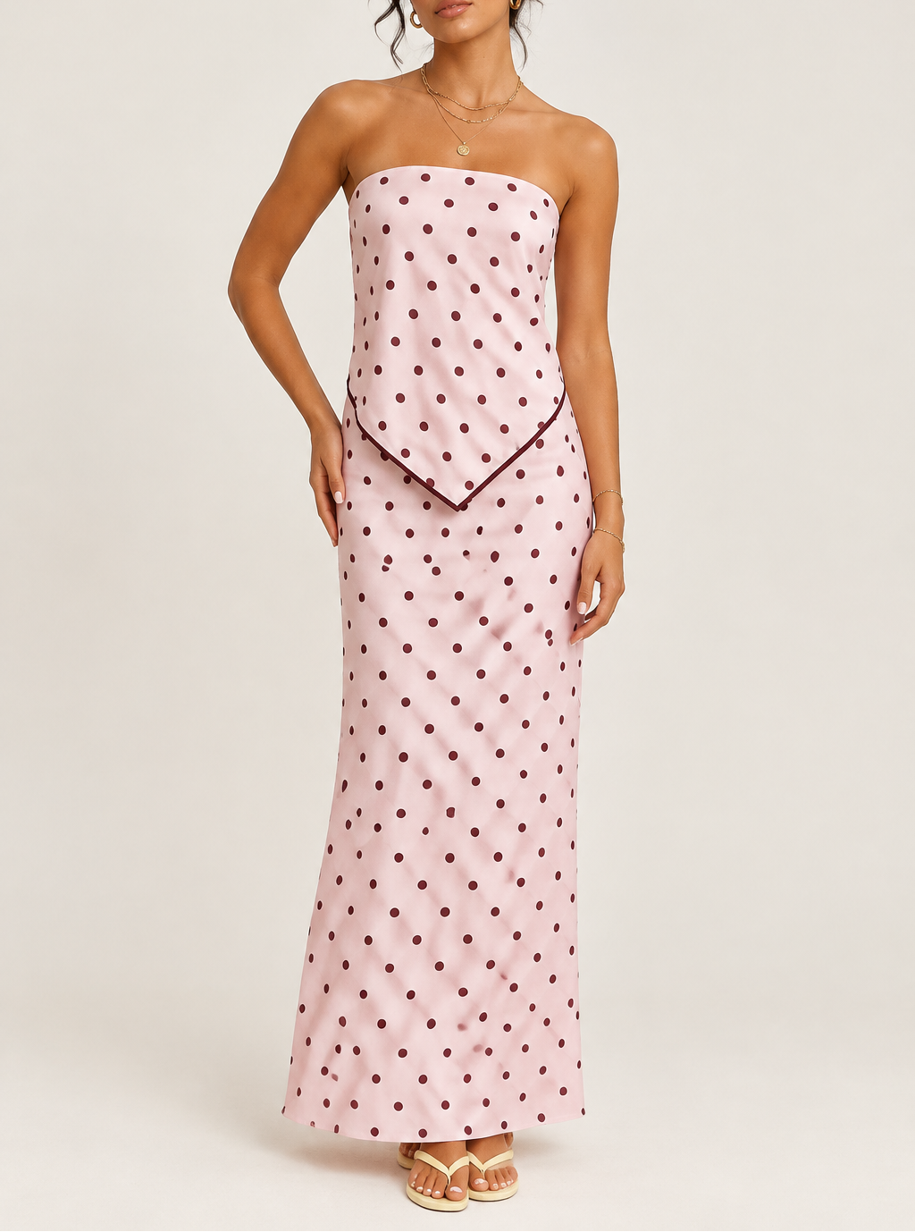 Women's Satin Polka Dot Tube Top & Maxi Skirt Set