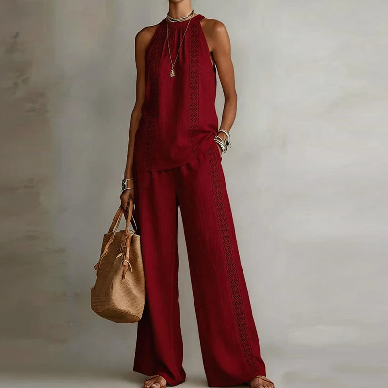 Women's Jacquard Vest & Wide Leg Pant Set