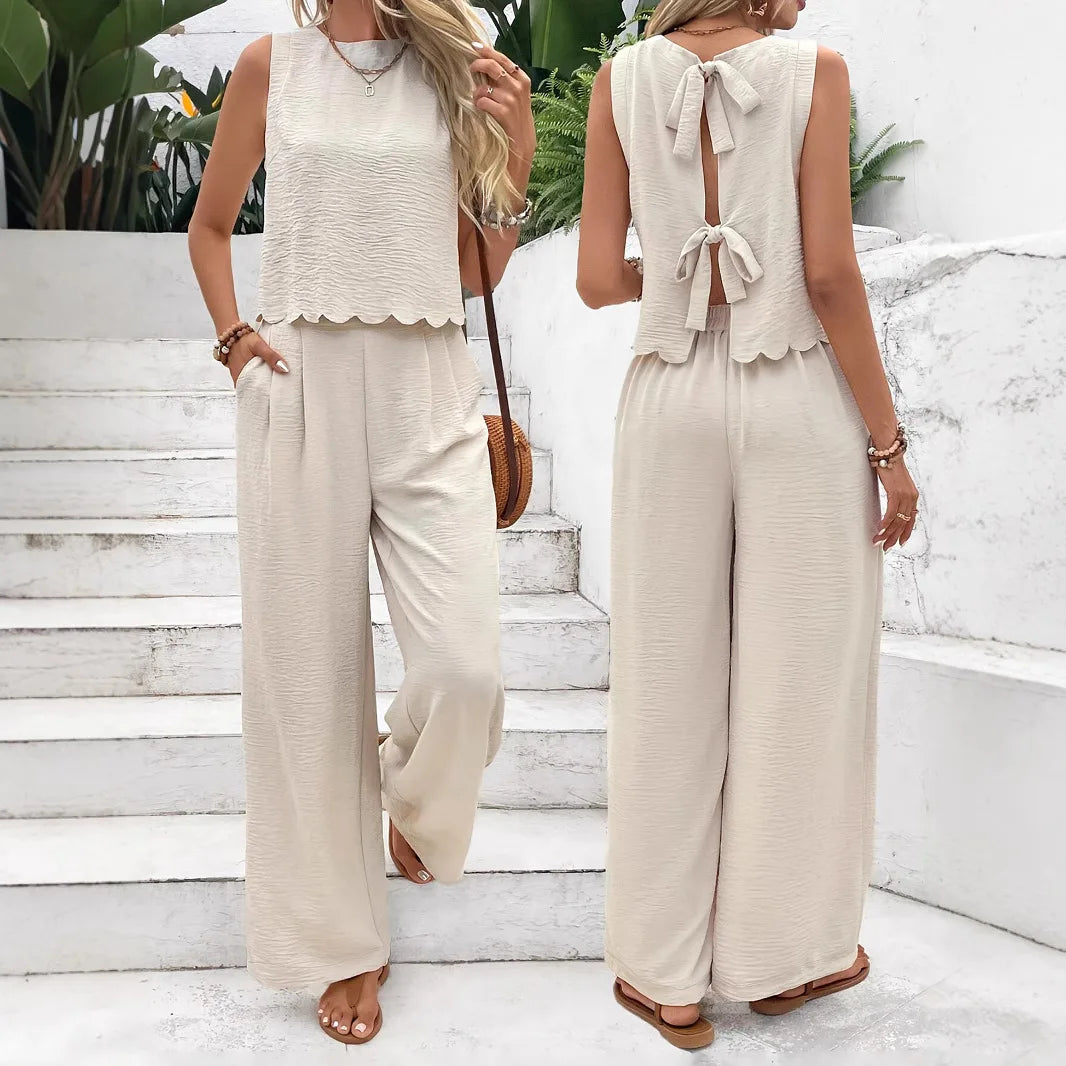 Women's Lace-Up Tank & Wide Leg Pant Set — Two-Piece