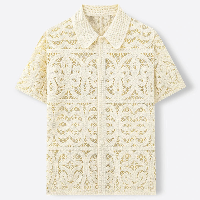 Men's Open-Knit Crochet Shirt — Short Sleeve