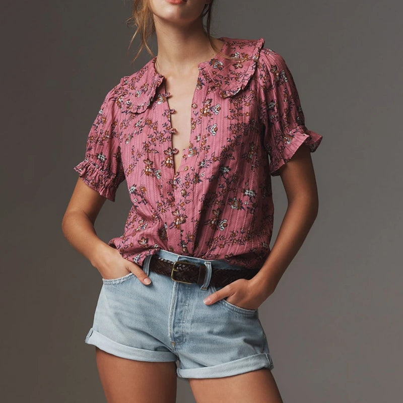 Women's Puff Sleeve Blouse — Peter Pan Collar