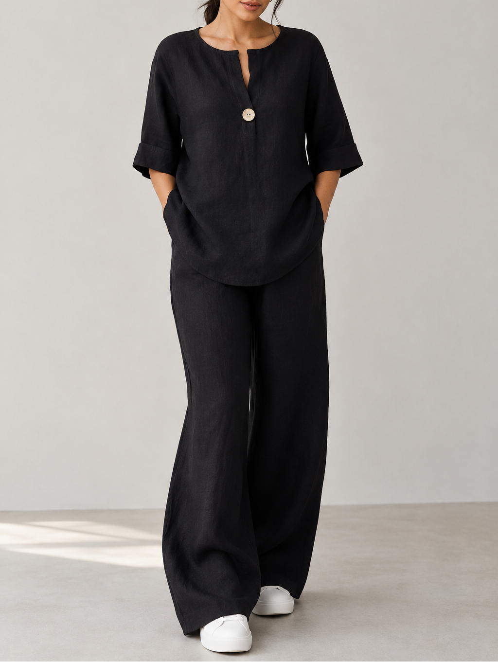 Women's Linen Blouse & Wide Leg Pant Set