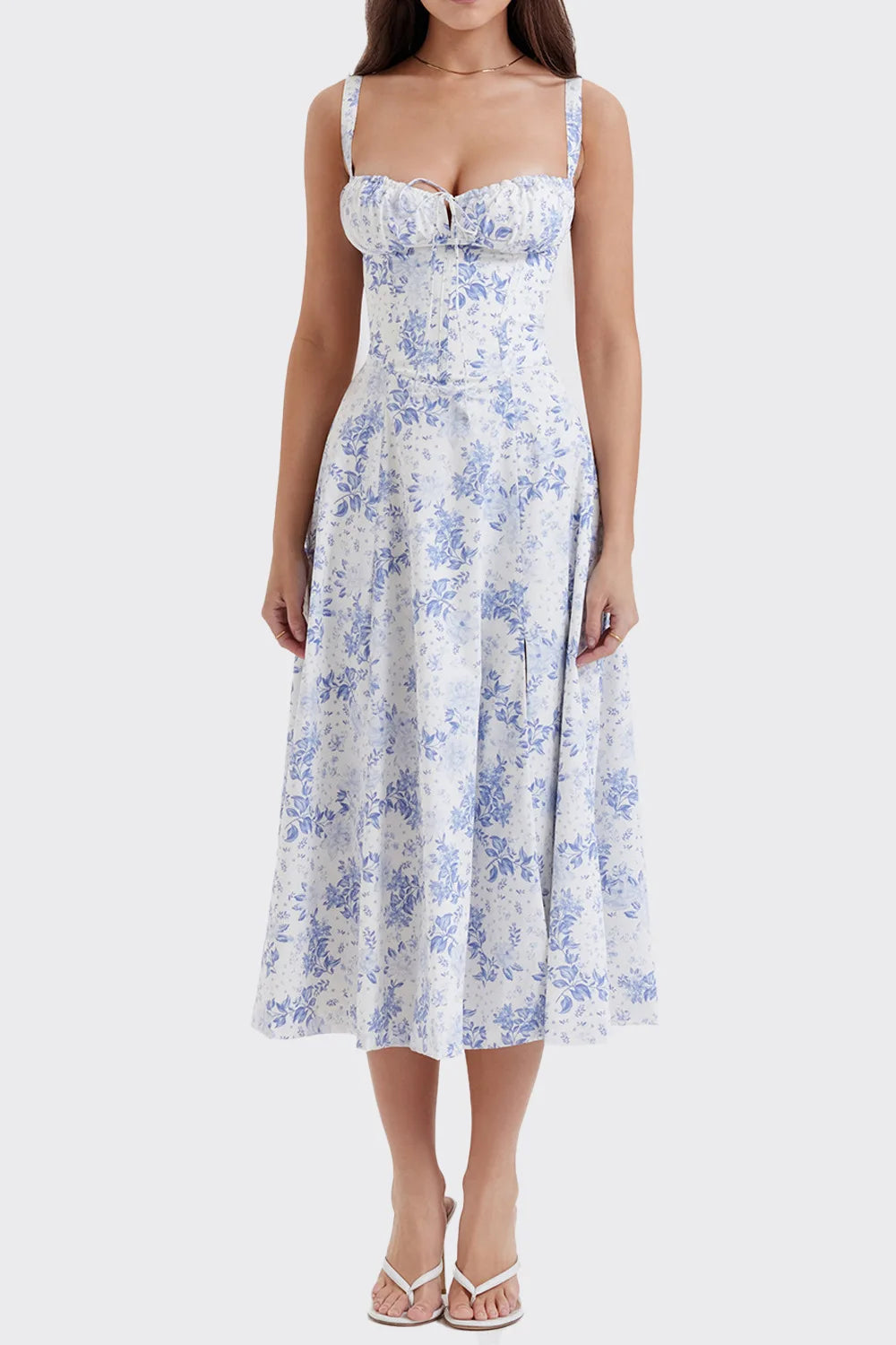 Women's Corset Midi Dress — Lace-Up & Slit