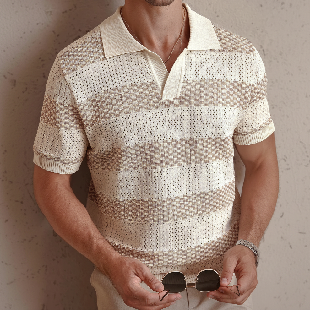 Men's Striped Knit Polo — Contrast Collar