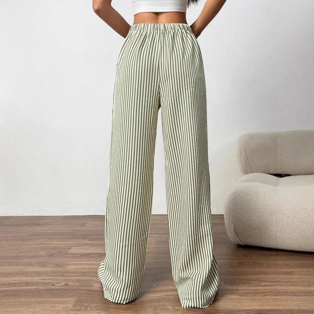 Women's Striped Drawstring Pants — Wide Leg