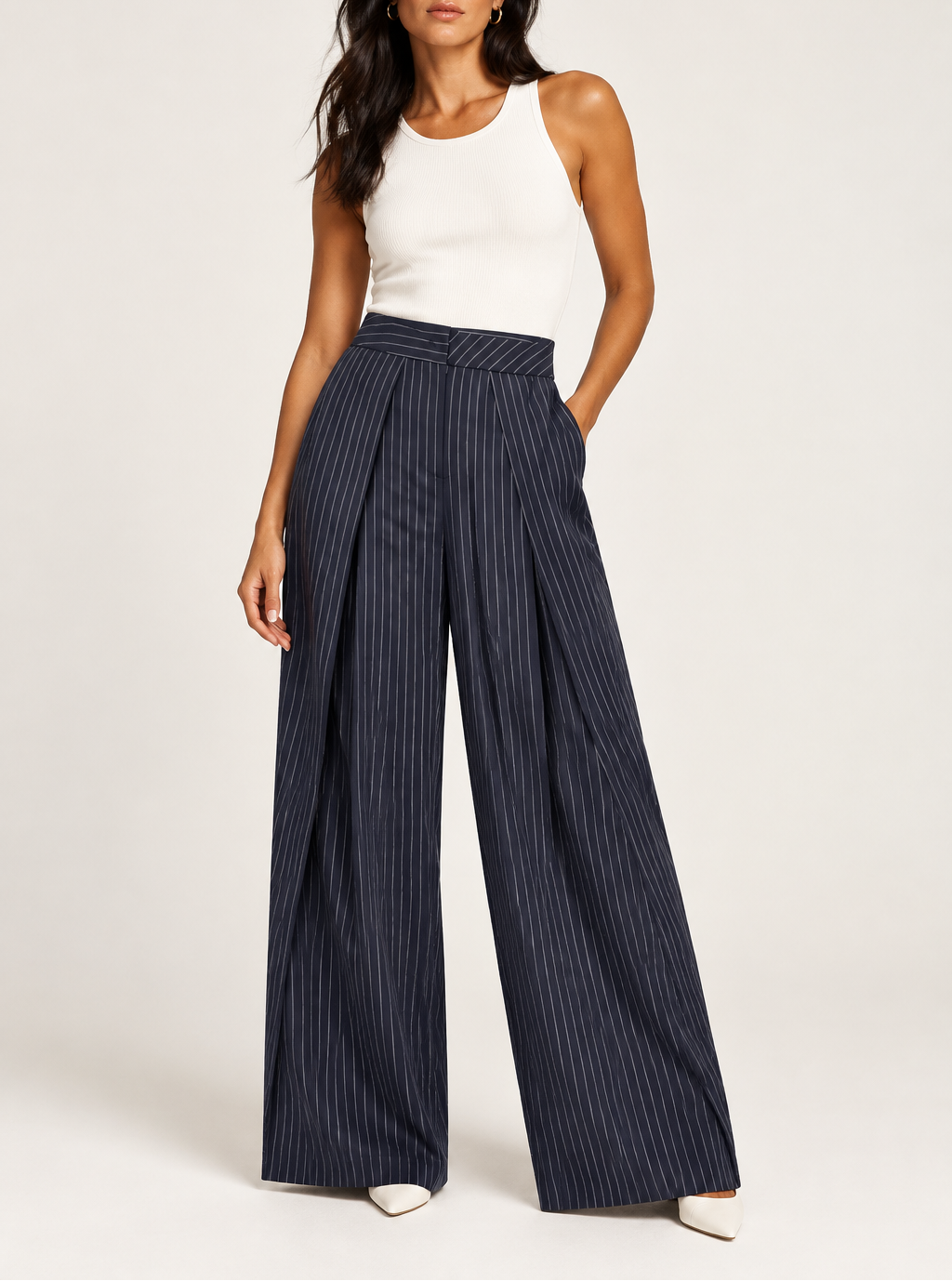 Women's Pleated Wide Leg Trousers — High Waist
