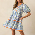 Women's Striped Babydoll Mini Dress — Puff Sleeve
