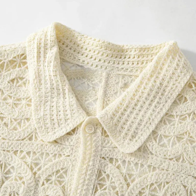 Men's Open-Knit Crochet Shirt — Short Sleeve