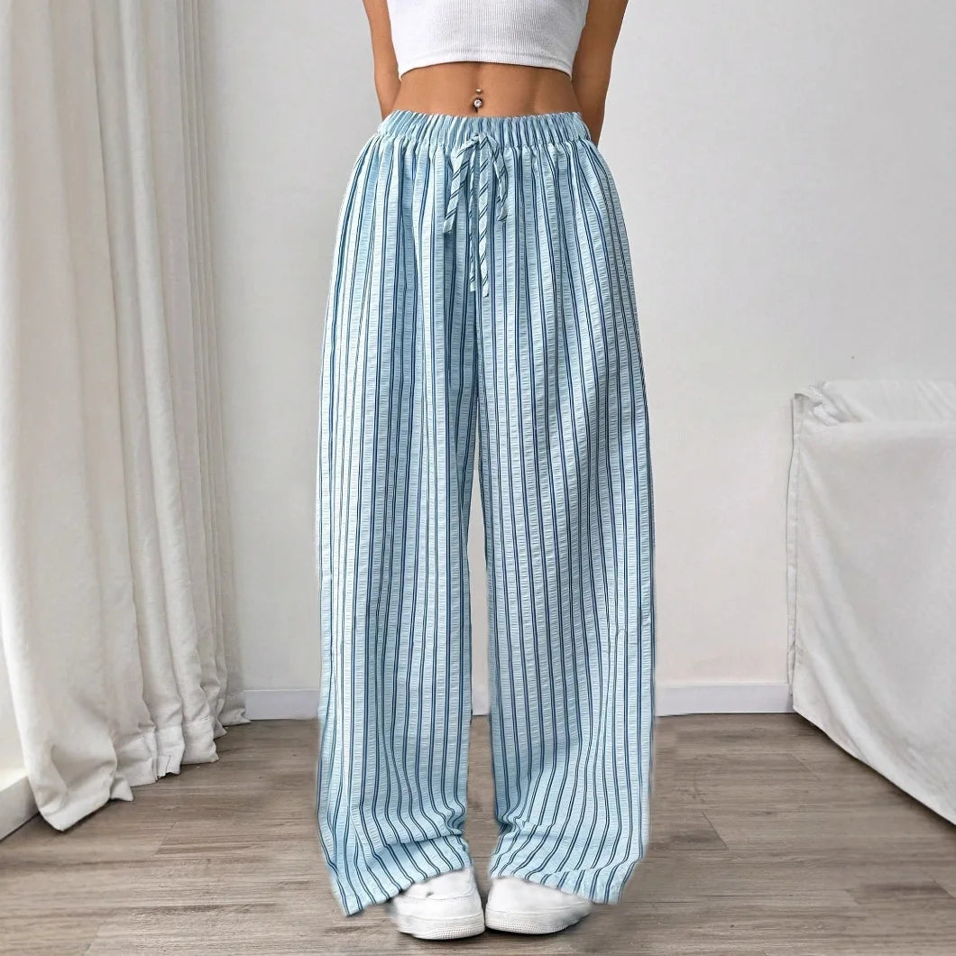 Women's Striped Straight Leg Trousers — High Waist