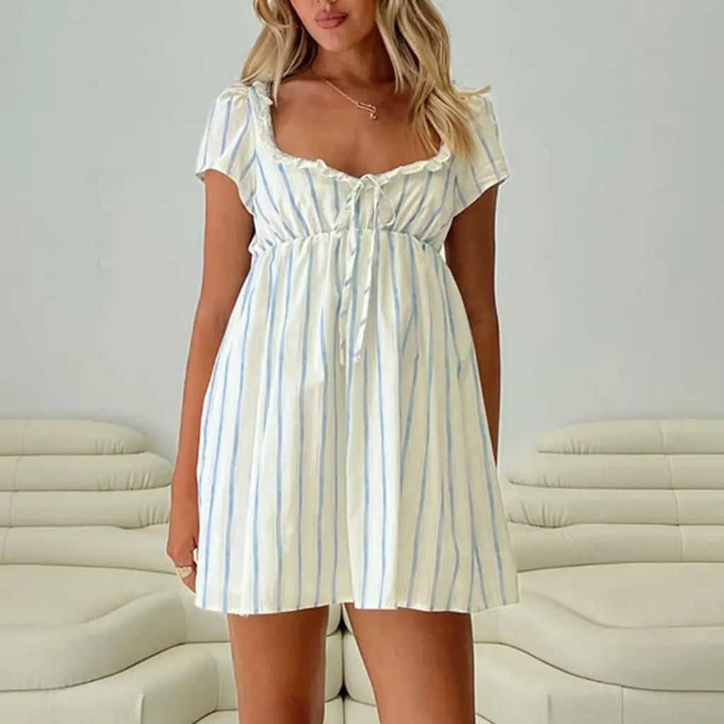 Women's Mini Dress — Ruffle Square Neck