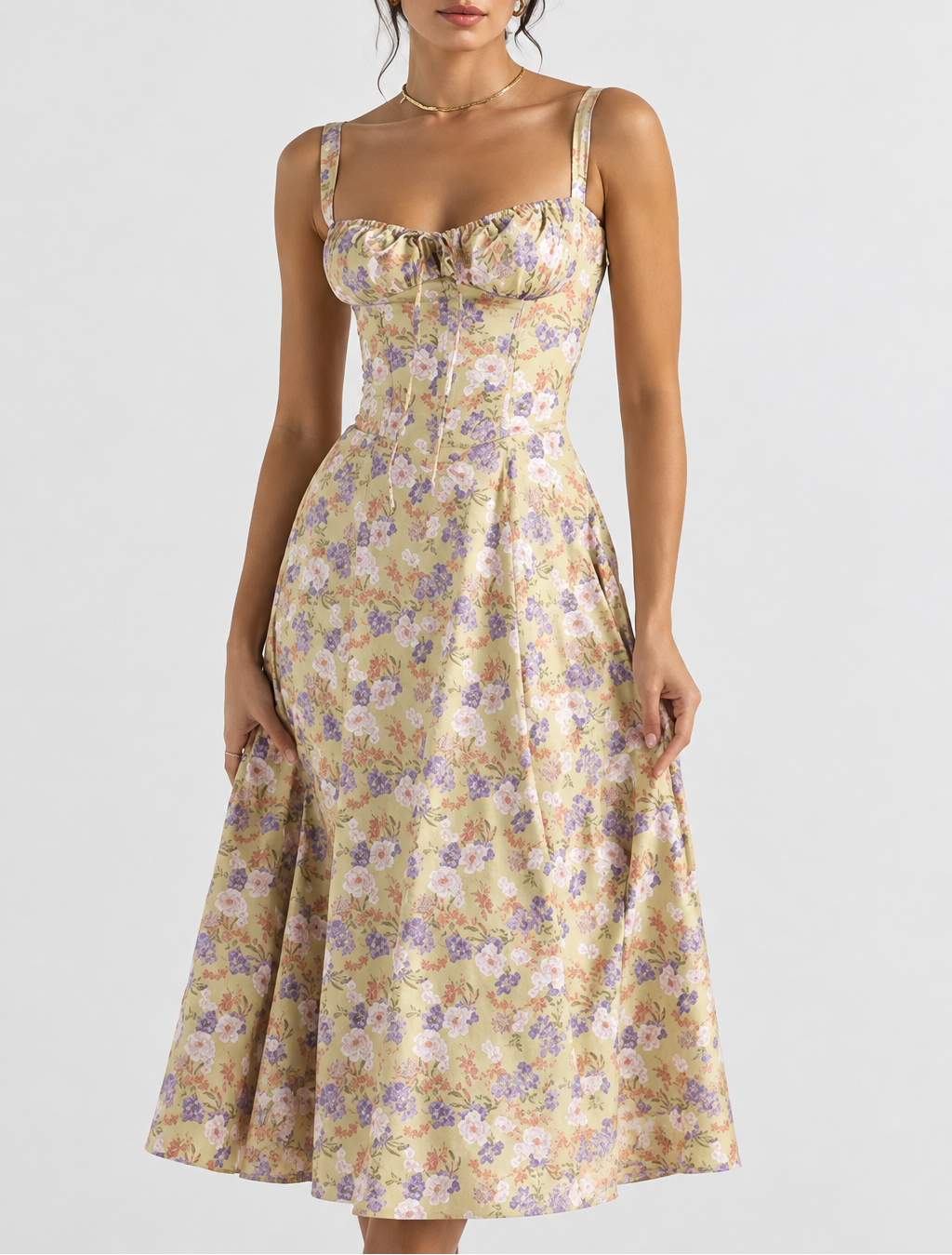 Women's Corset Midi Dress — Lace-Up & Slit
