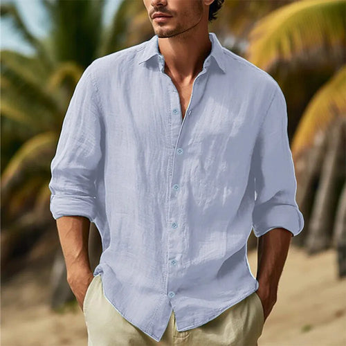 Men's Cotton Linen Camp Collar Shirt